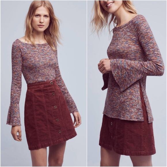 Anthropologie Akemi + Kin Rainbow Multicolor Knit Top long bell sleeves ribbed S - Picture 1 of 11